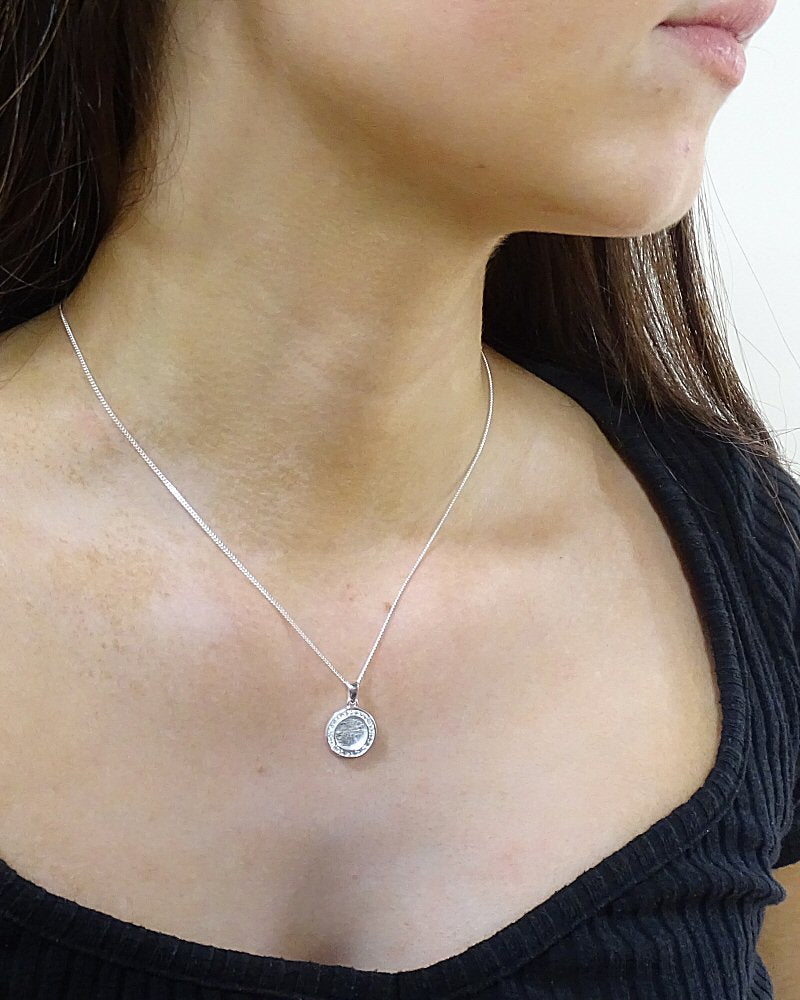 Solid Silver Round Pendant With CZ To Fit 8MM Cabochon Or Resin