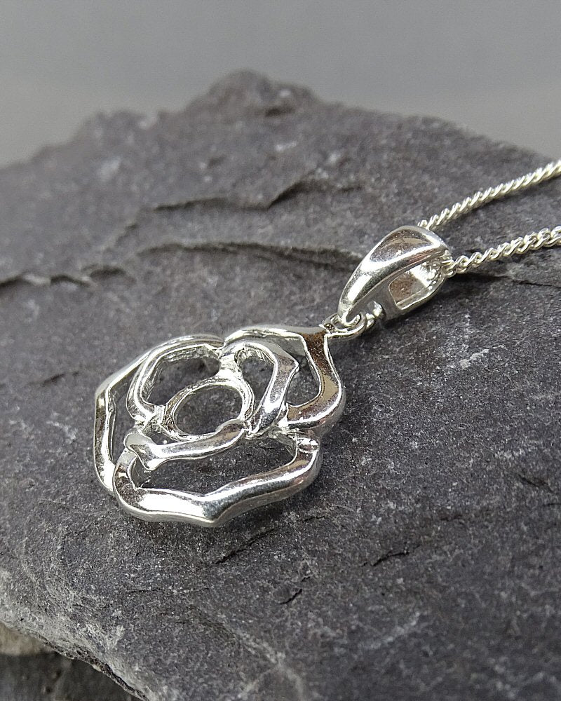 Solid Silver Rose Style Pendant Mount for 6mm stone