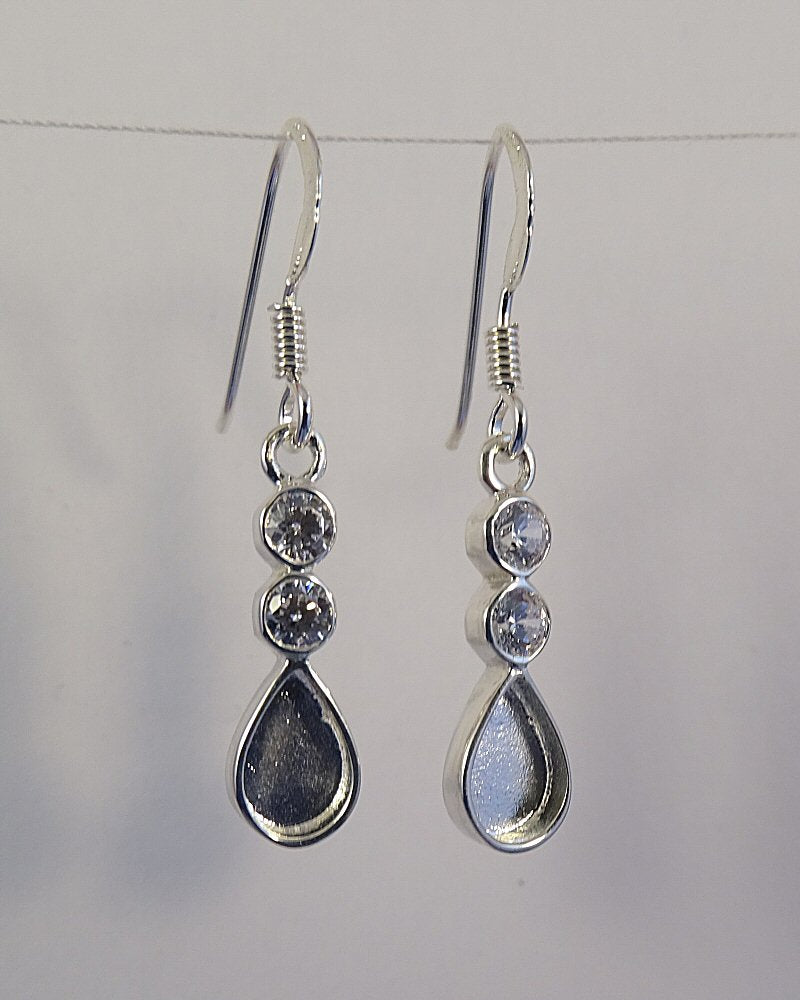 Pretty Silver Tear Drop Earrings With CZ
