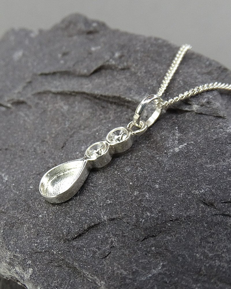 Silver Tear Drop Pendant Blank With CZ