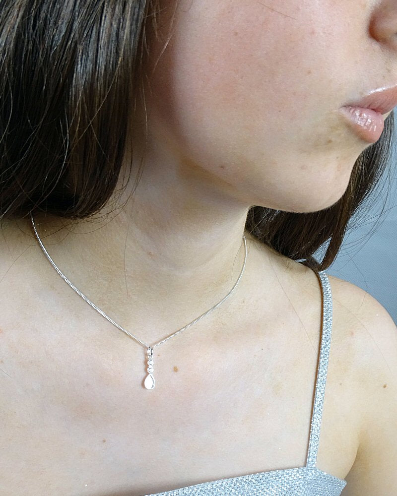 Silver Tear Drop Pendant Blank With CZ