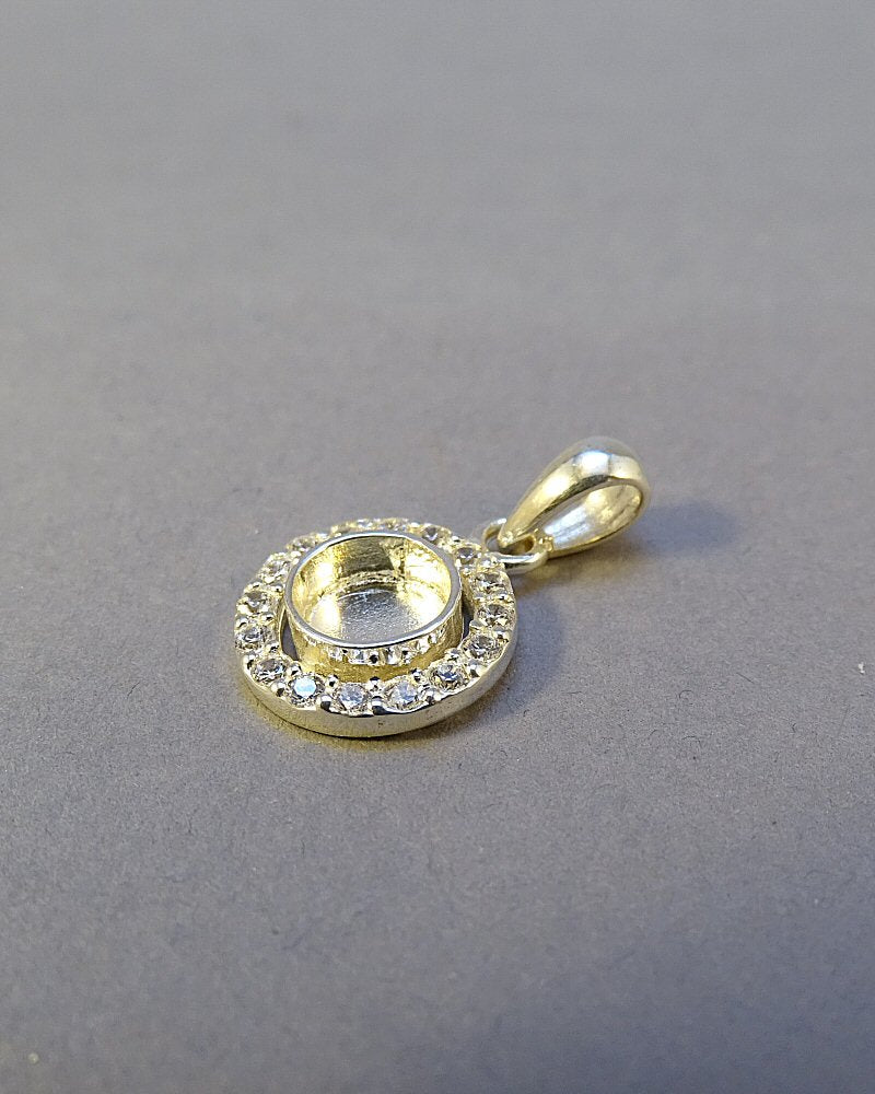 Dainty Silver CZ Pendant for 6mm cabochon or Resin
