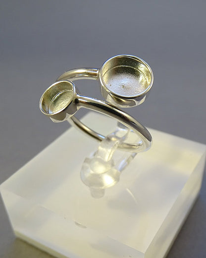 Silver Two Stone Adjustable Ring Mount For Cabochons Or Resin