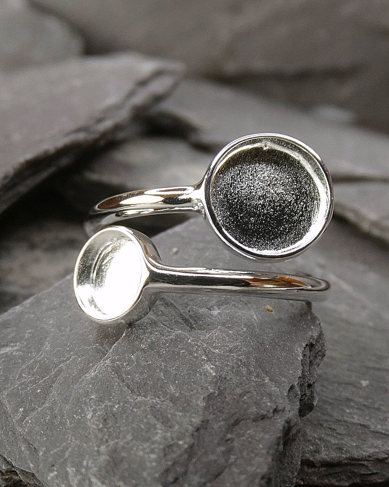 Silver Two Stone Adjustable Ring Mount For Cabochons Or Resin