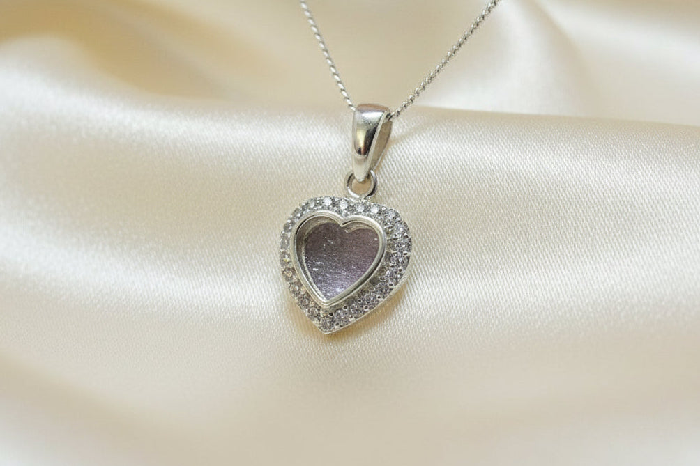 Stunning Silver Heart Pendant With cz Suitable For Resin