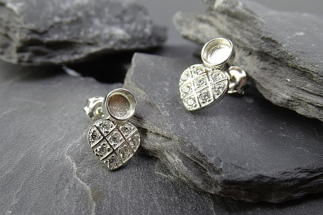 Silver Stud Earring with a cz Heart with 4mm Setting Area