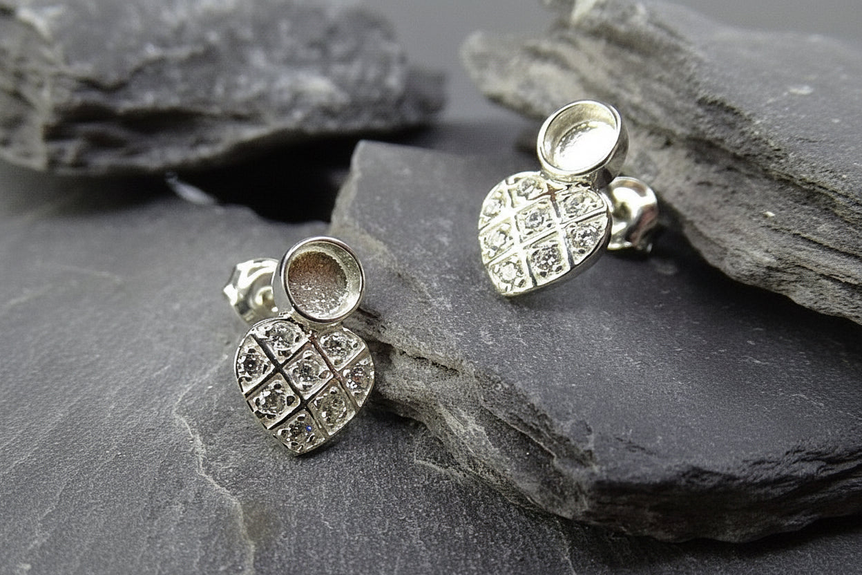 Silver Stud Earring with a cz Heart with 4mm Setting Area