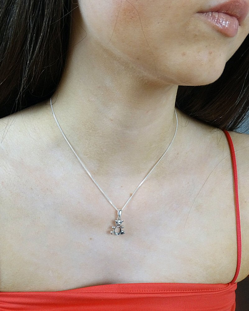 Silver Teddy Bear Pendant Mount For 8x6 Cabochon
