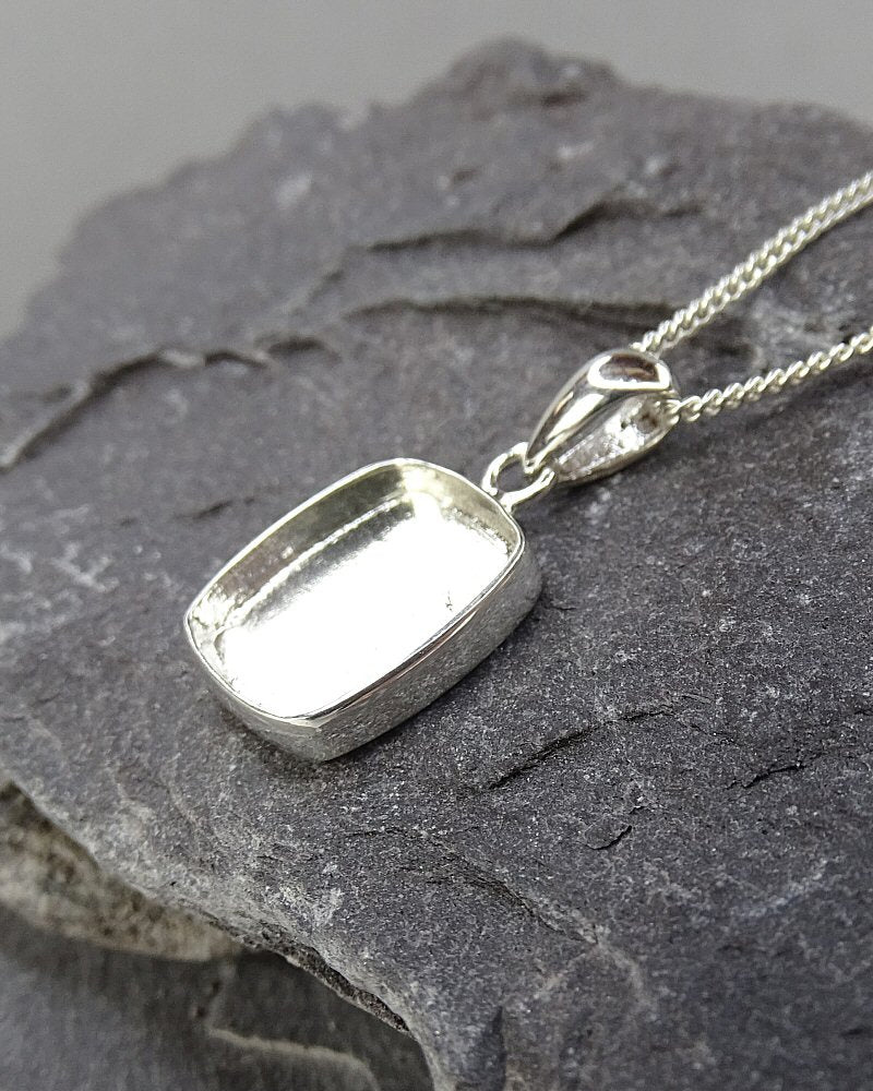 Silver 10x12 Rectangular Solid Back Pendant Bezel