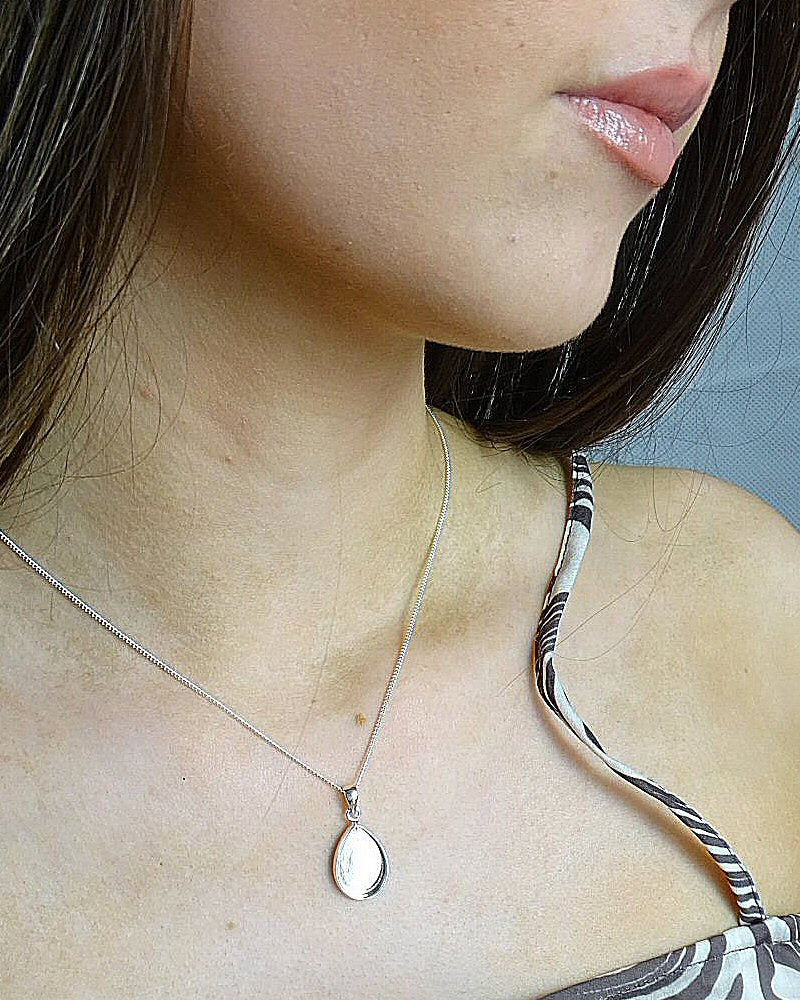 Silver Pear Drop Solid Back Pendant Setting 16x11