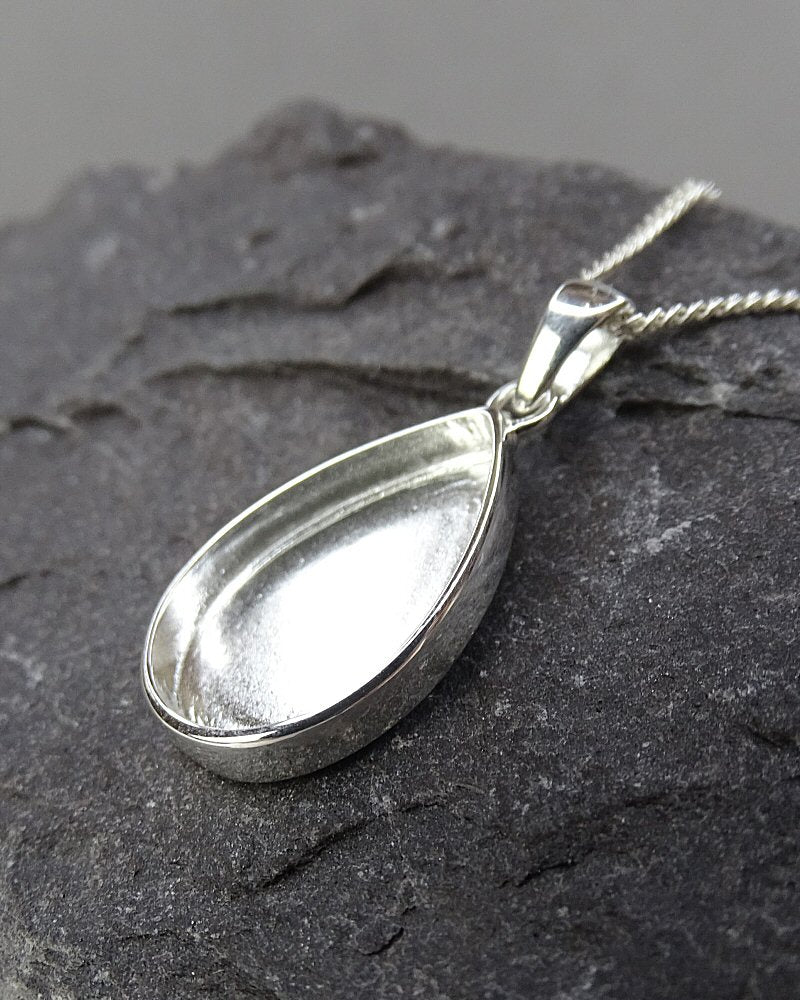 Silver Pear Drop Solid Back Pendant Setting 16x11
