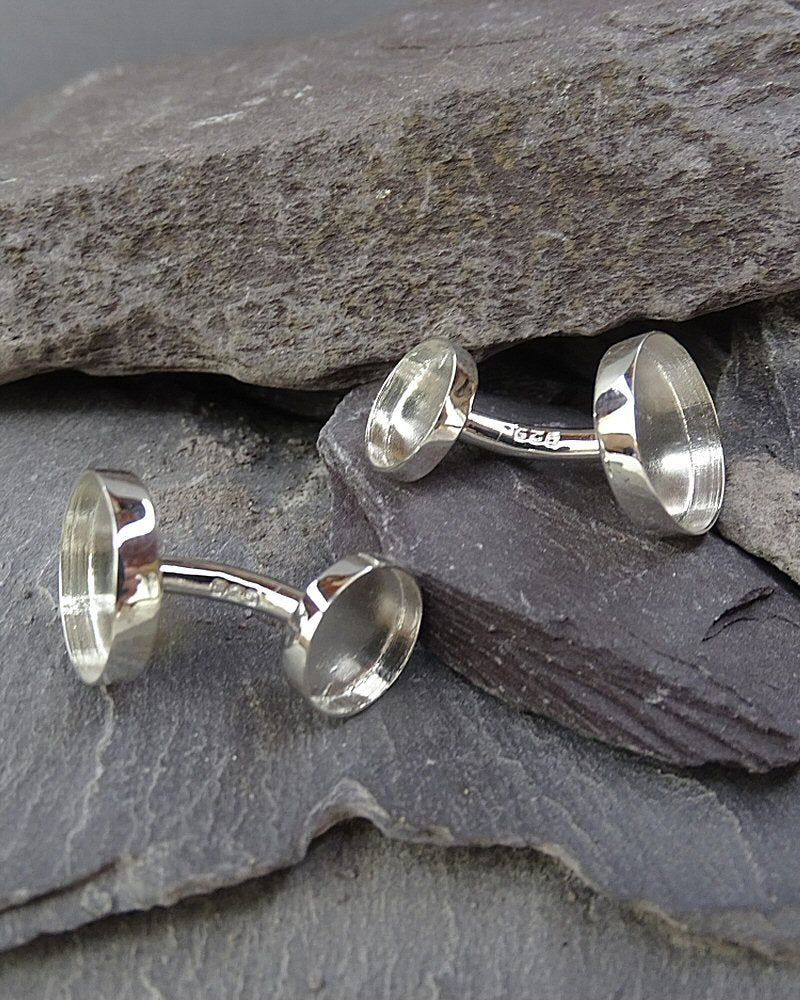 Two Stone silver Cufflink Setting For Cabochons or resin