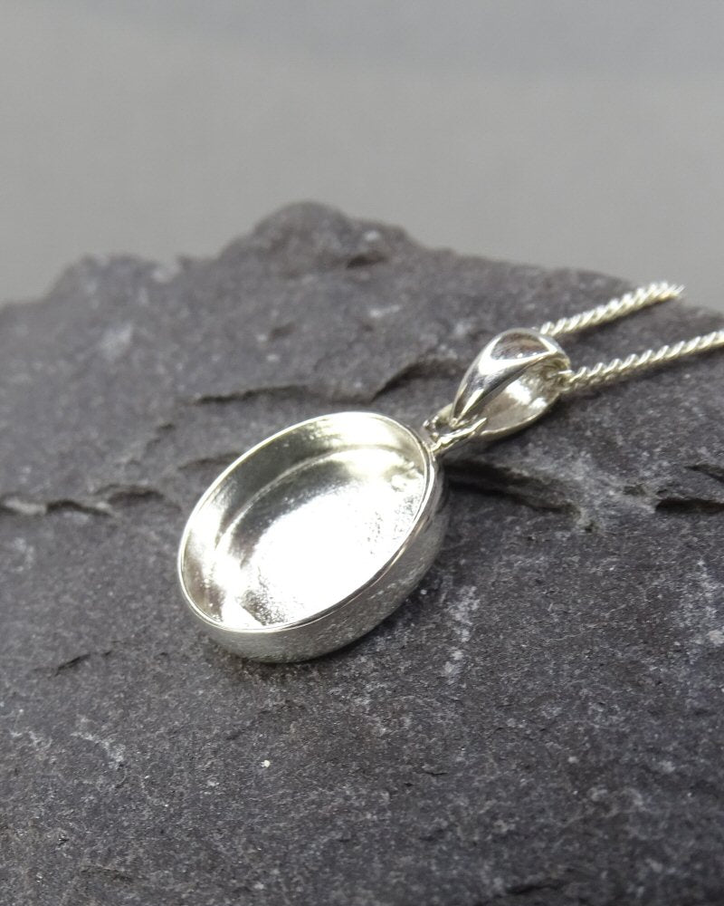 10x12 Silver Oval Solid Back Pendant Setting Perfect For Resin