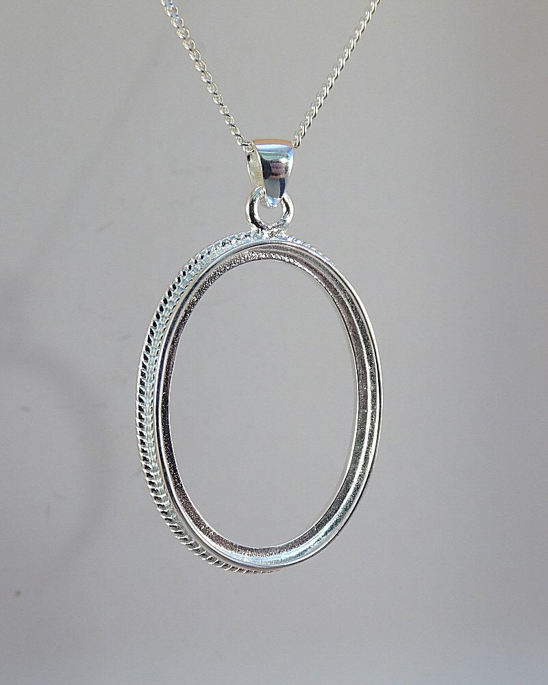 Silver Rope Edge Pendant Setting Bezel For Cabochon