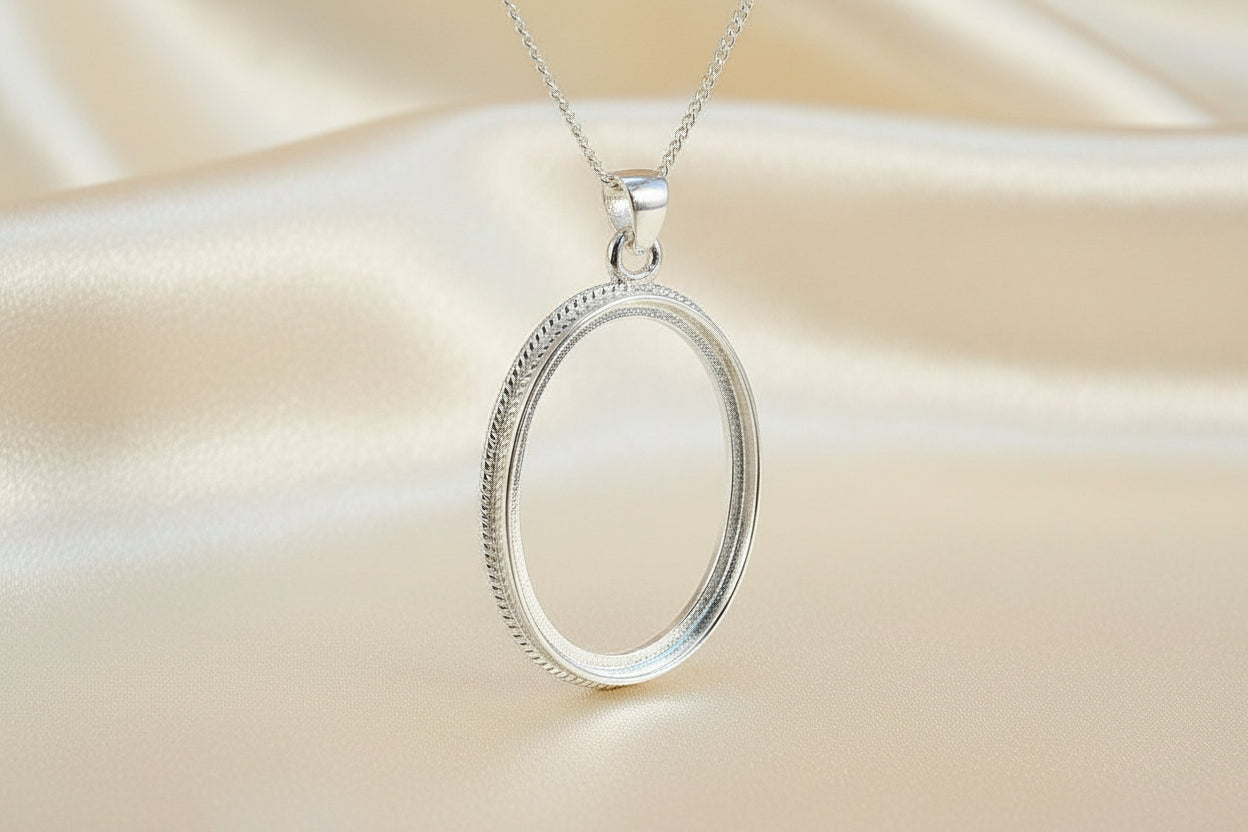 Silver Rope Edge Pendant Setting Bezel For Cabochon