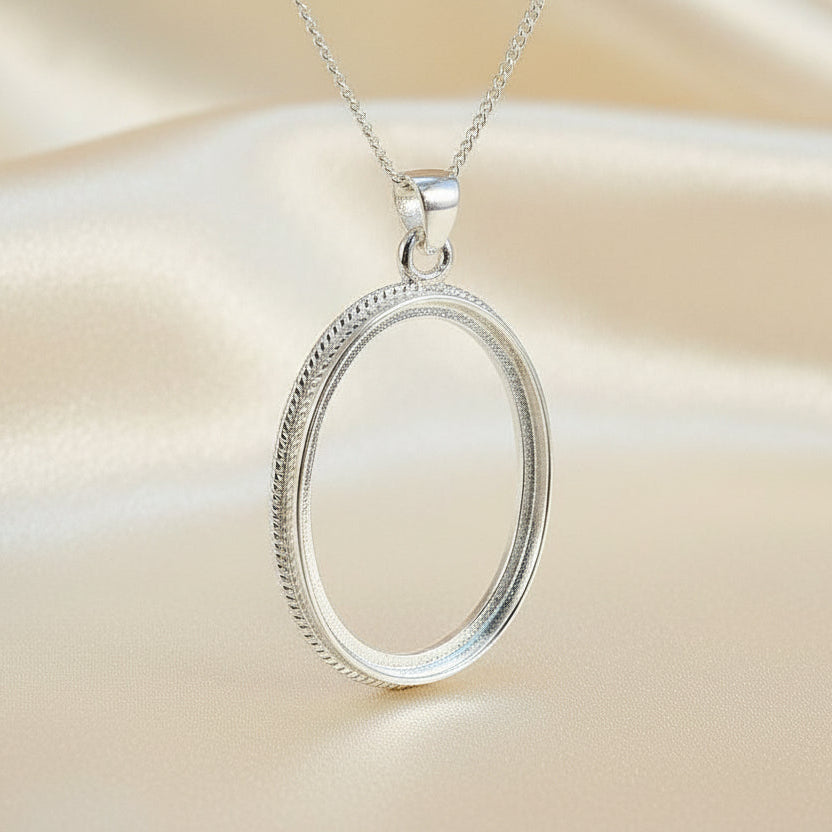Silver Rope Edge Pendant Setting Bezel For Cabochon