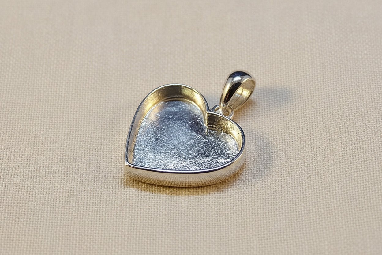 Silver 925 Solid Back Heart Pendant For Ashes Memorial