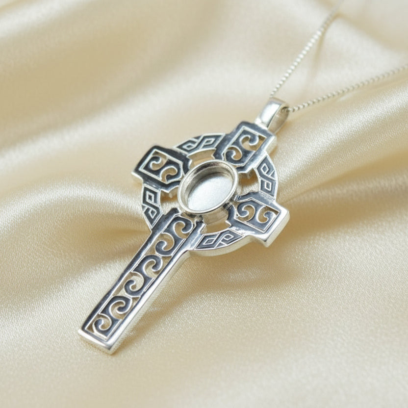 Solid Silver Celtic Cross Suitable For 10x8 Cab Or Resin