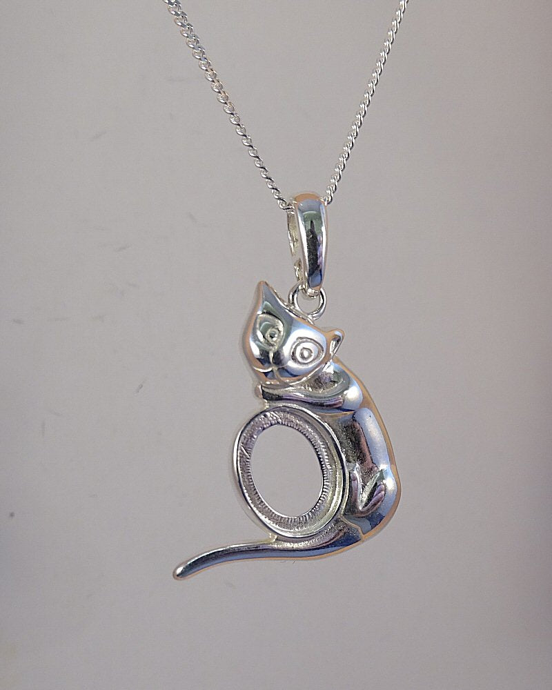silver cat pendant to fit cabochon