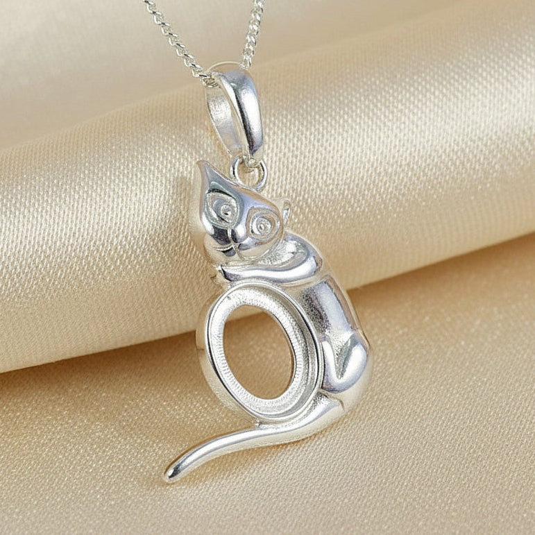 silver cat pendant to fit cabochon