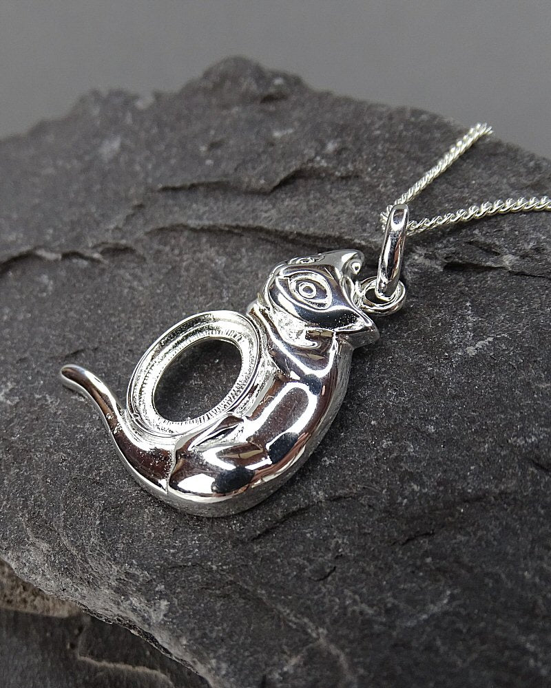 Silver Cat Pendant Mount For Setting 10x8 Cabochon