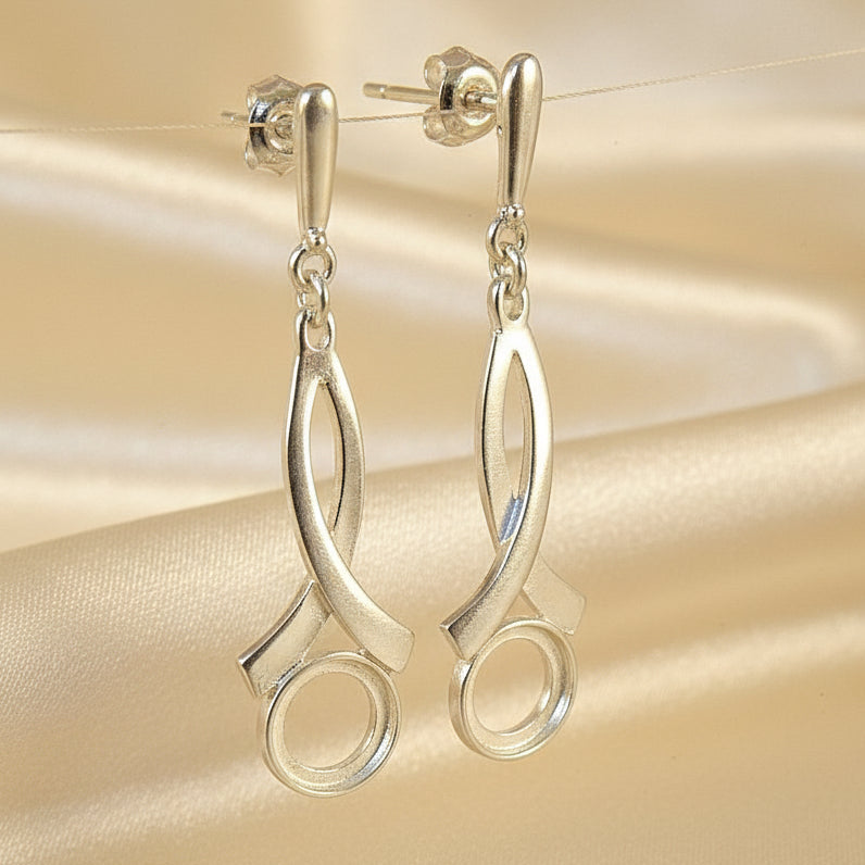 Modern Crossover Drop Earring Mounts For 8mm Stone