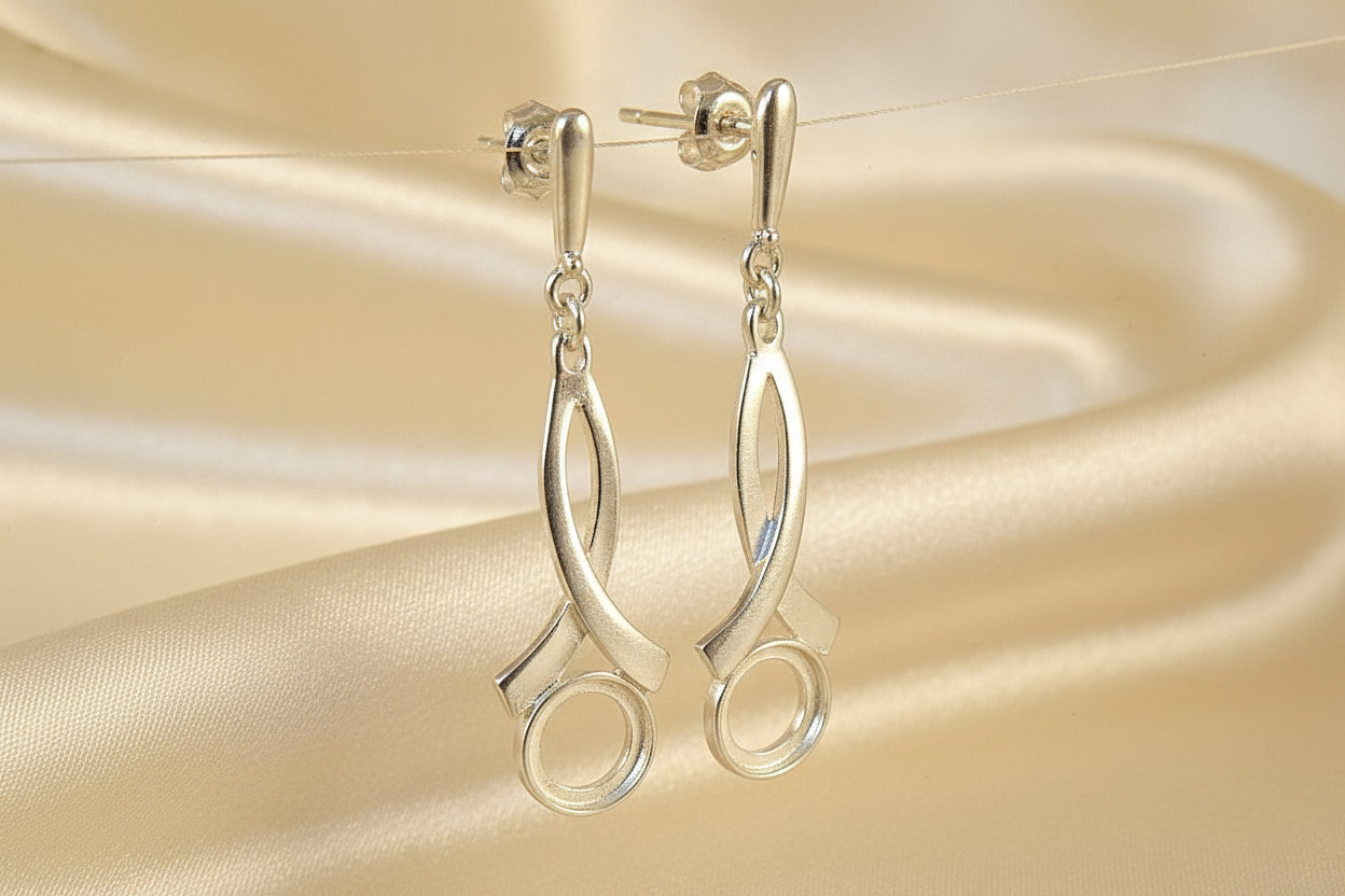 Modern Crossover Drop Earring Mounts For 8mm Stone