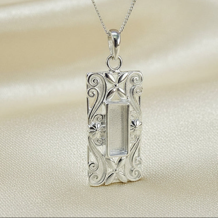 Solid silver fancy embossed pendant for resin or stones