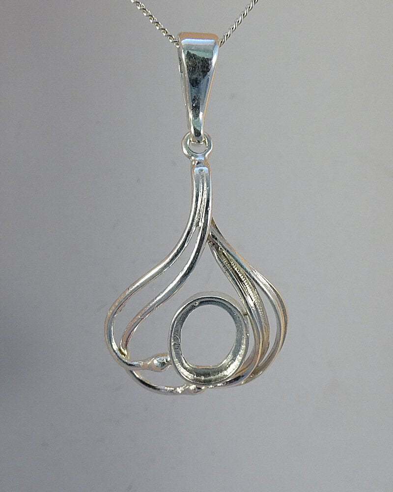 Silver fancy 10x8 Cabochon Pendant Setting