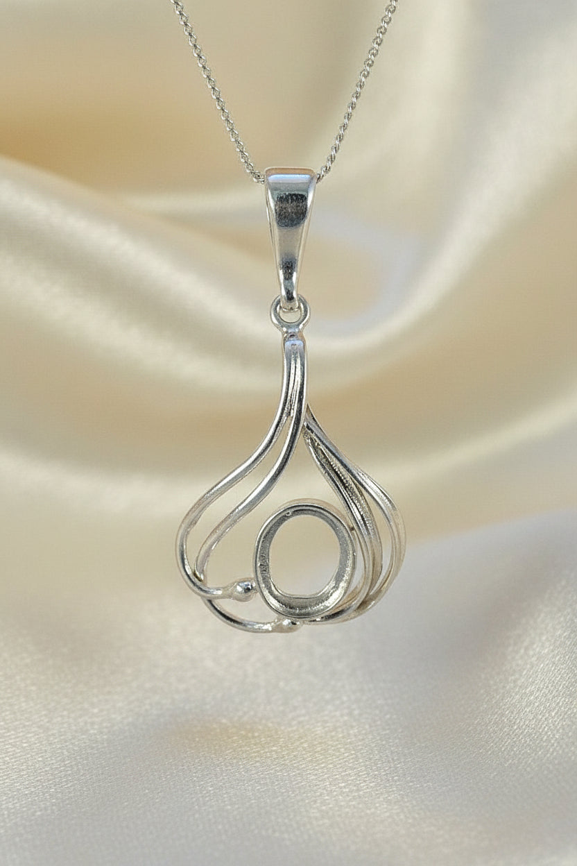 Silver fancy 10x8 Cabochon Pendant Setting