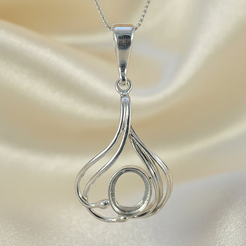 Silver fancy 10x8 Cabochon Pendant Setting