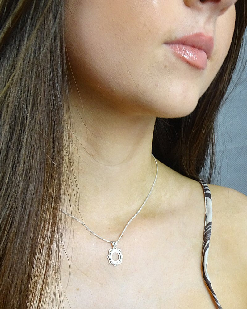Silver Frill Edge Pendant Cabochon Setting For 10x8