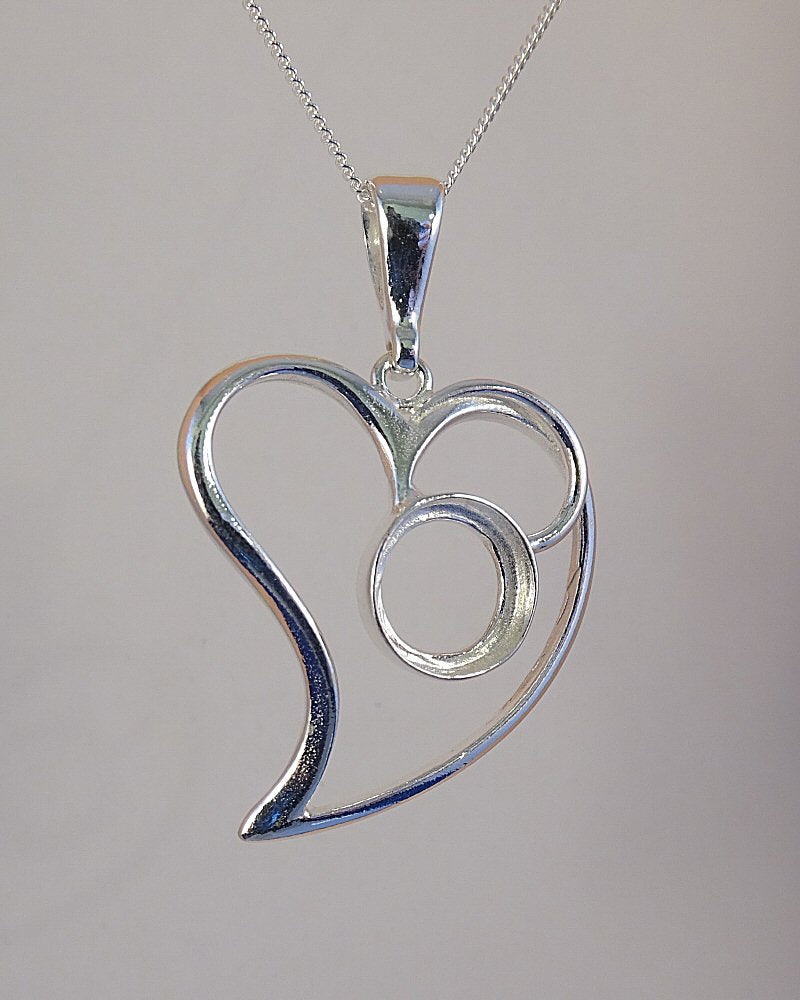 Silver 925 Heart Pendant With Cabochon Setting For 10mm