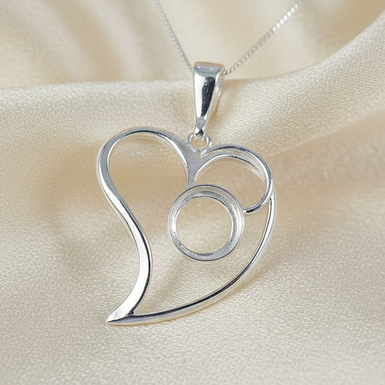Silver 925 Heart Pendant With Cabochon Setting For 10mm