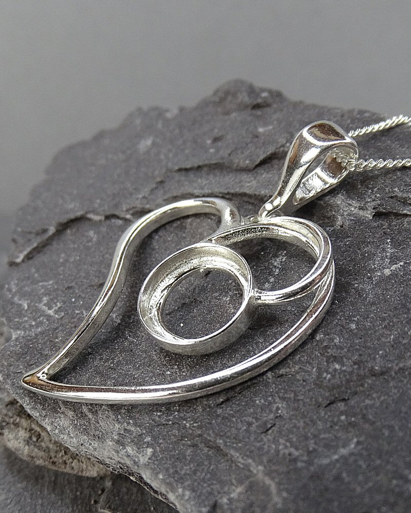 Silver 925 Heart Pendant With Cabochon Setting For 10mm