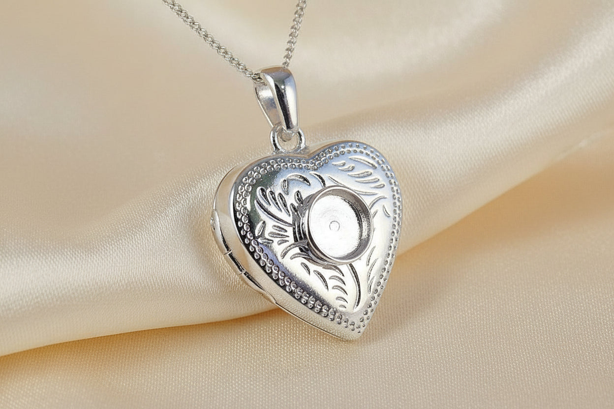 Silver Heart Locket Ready To Set 6mm Cabochon - Main Image