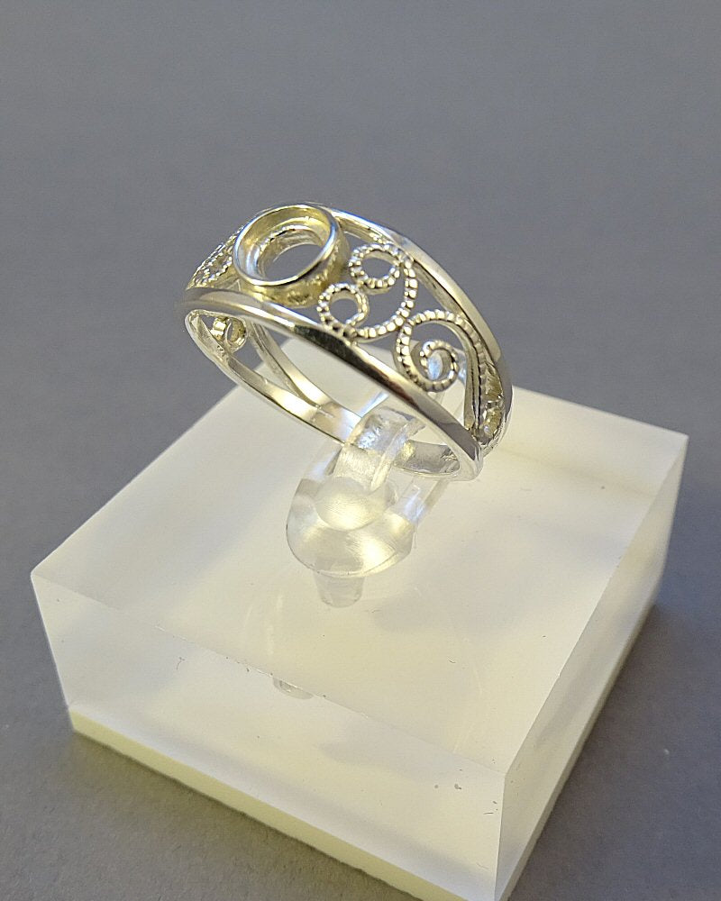 Silver Open Work Ring Blank for 5mm Cabochon