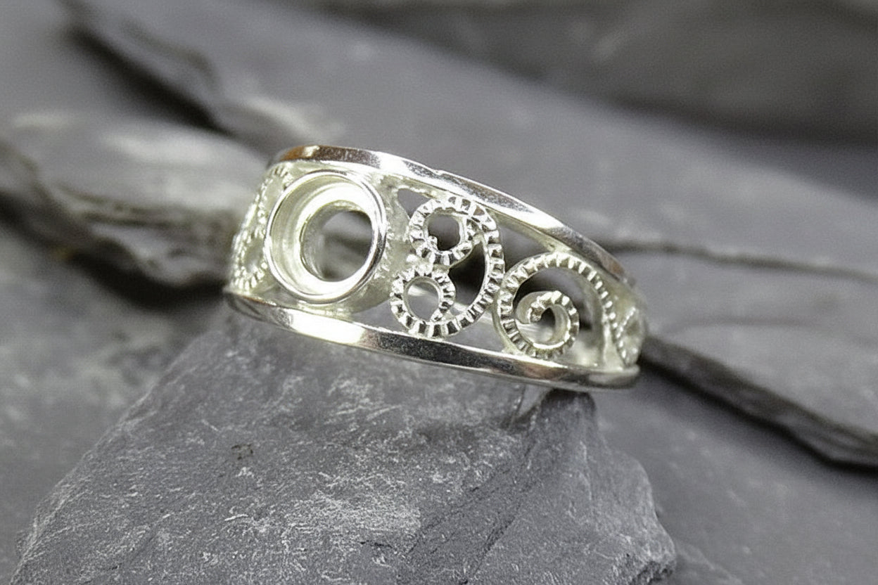 Silver Open Work Ring Blank for 5mm Cabochon
