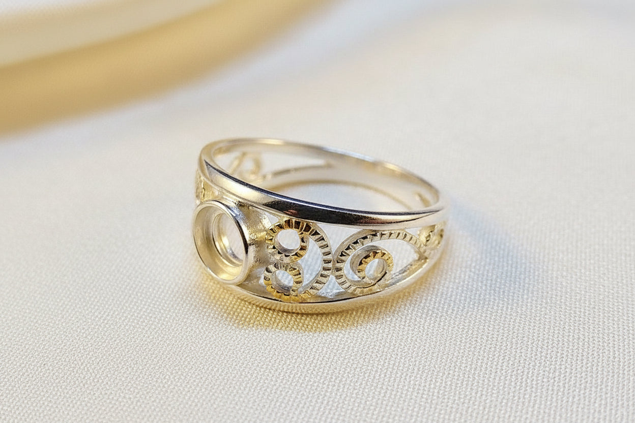 Silver Open Work Ring Blank for 5mm Cabochon