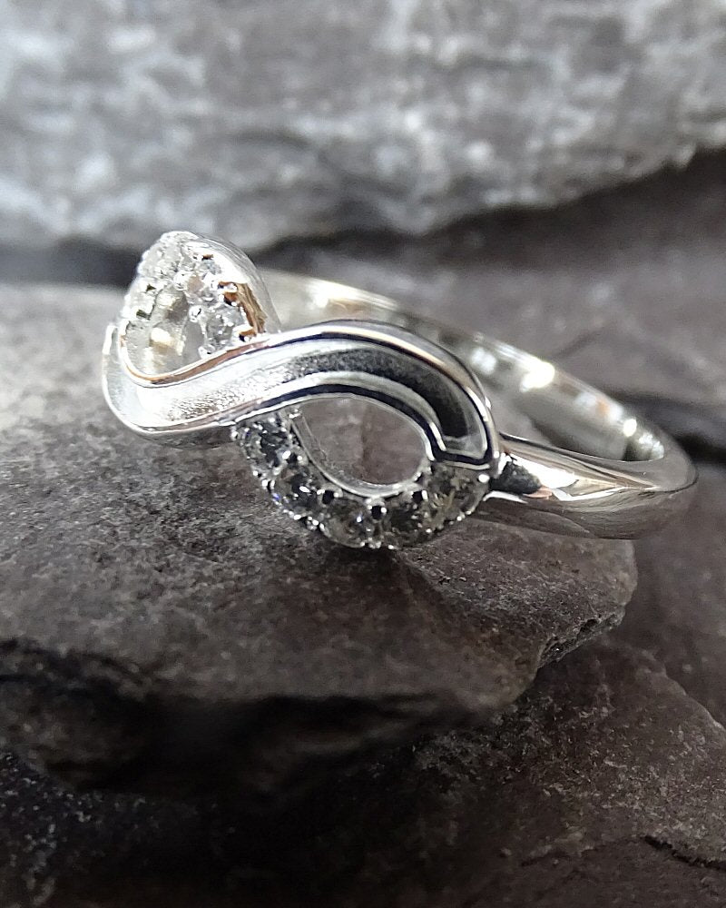 Solid silver cz infinity ring suitable for use with resin
