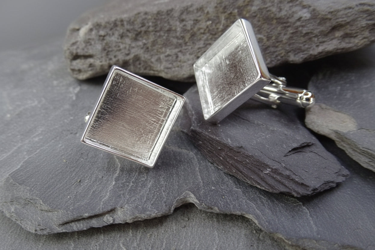 Solid Silver Square Cufflink Setting For Resin Or 14.5mm Stone