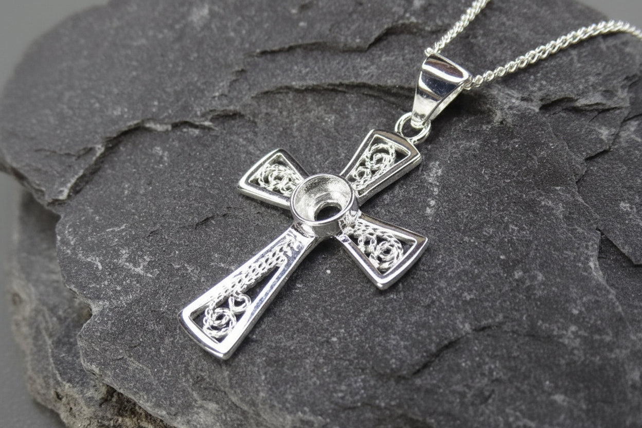Silver Fillagree Cross To Set A 4mm Stone