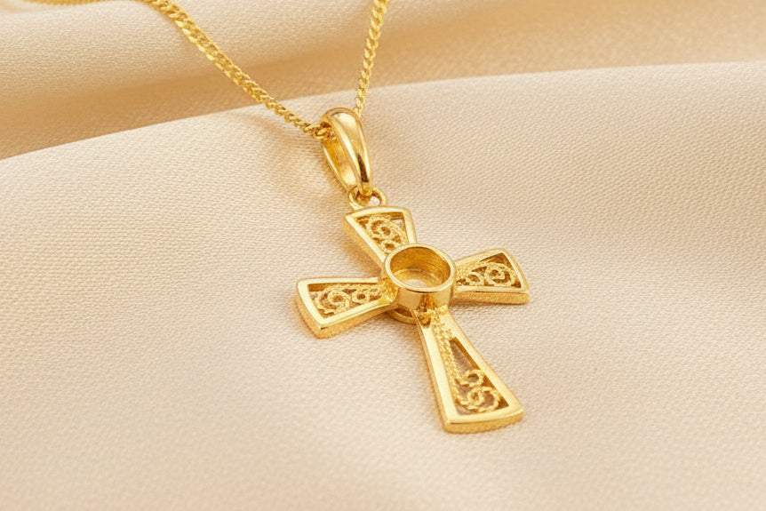 Gold fillagree Style Cross To Fit 4MM Cabochon