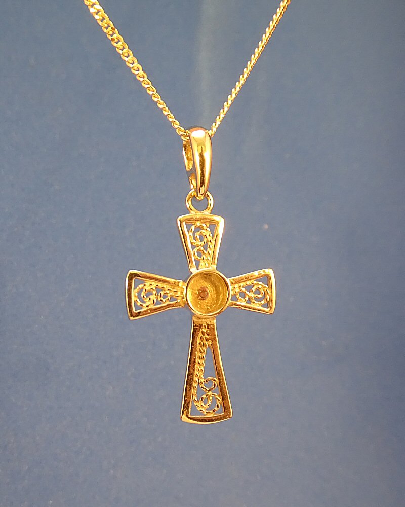 Gold fillagree Style Cross To Fit 4MM Cabochon