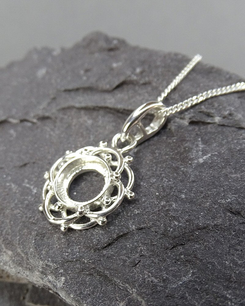 Unset Silver Pendant Mount For 8MM Stone
