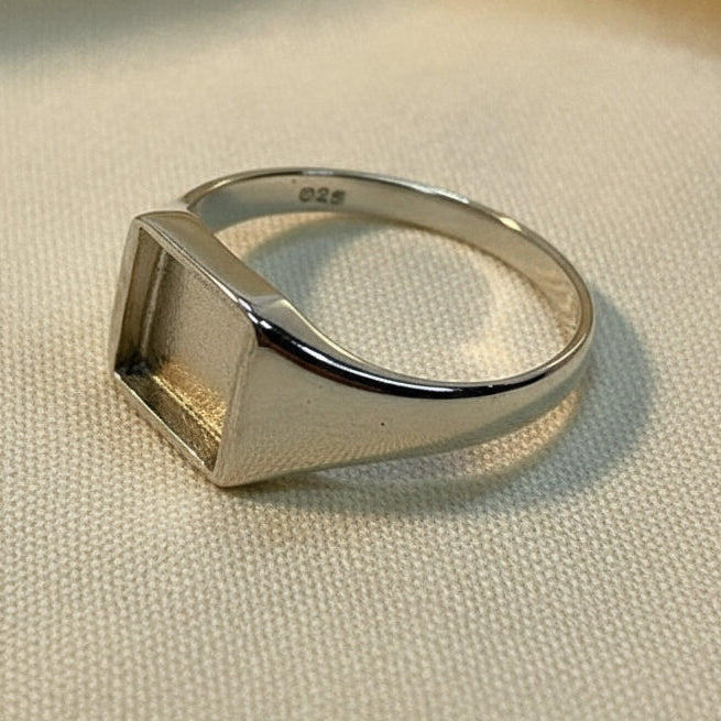 Solid Silver Gent Signet Ring for 8mm Square stone or resin