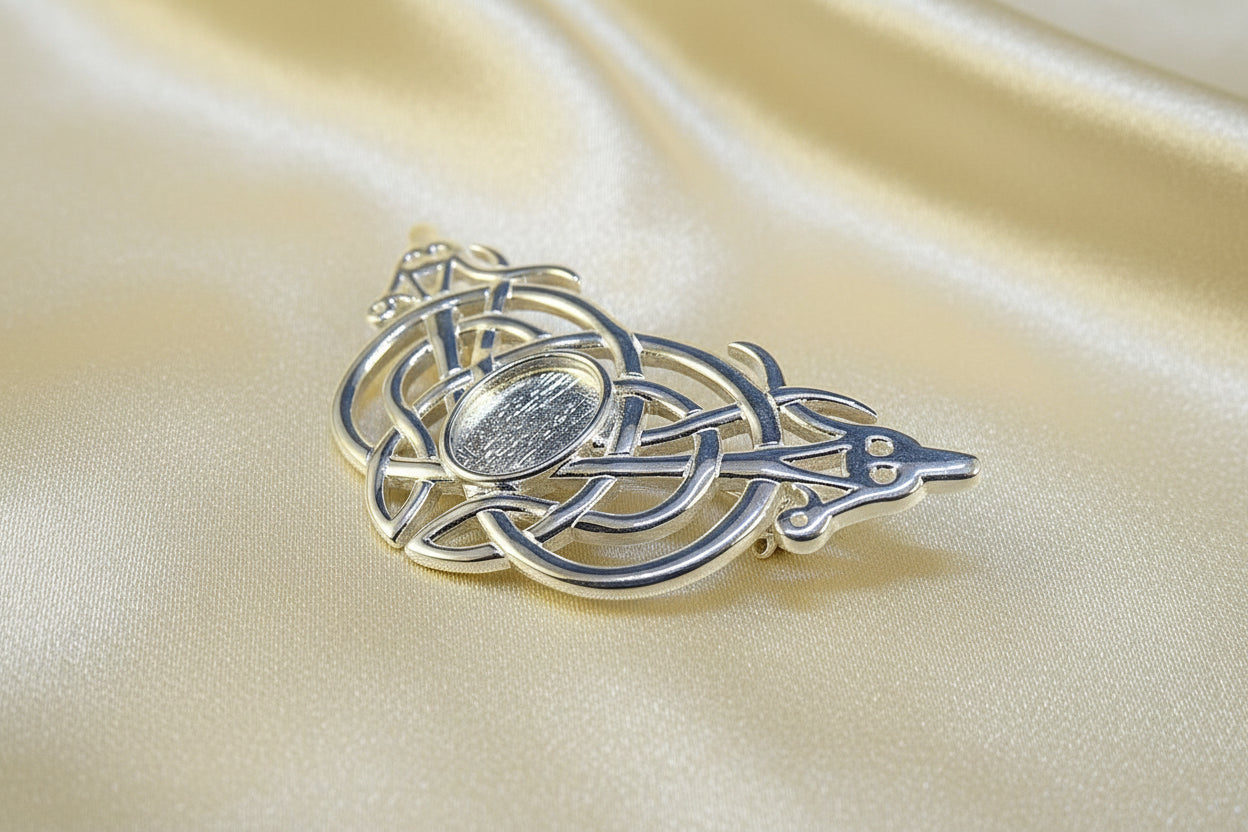 Solid Silver Celtic Brooch Suitable for a 10X8 Cabochon Or Resin