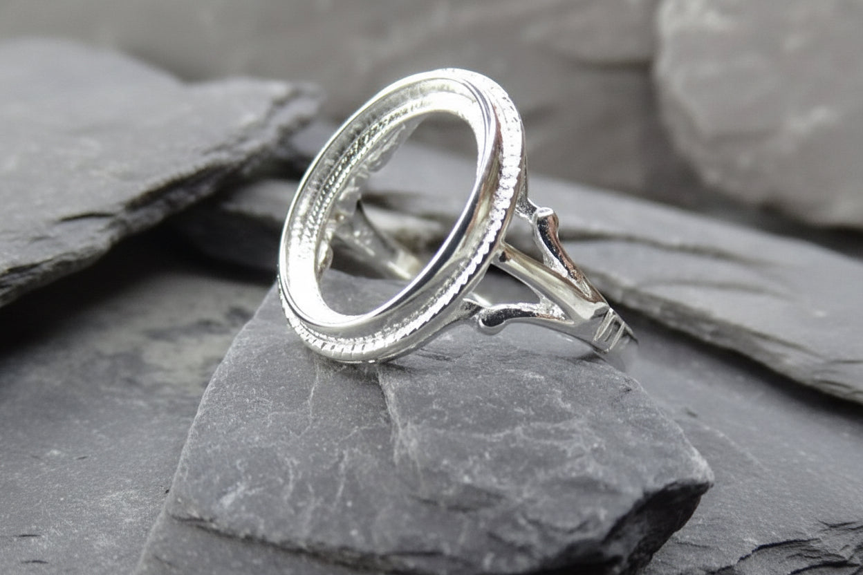 Silver Rope Edge Ring Setting for 14X10 Cabochon