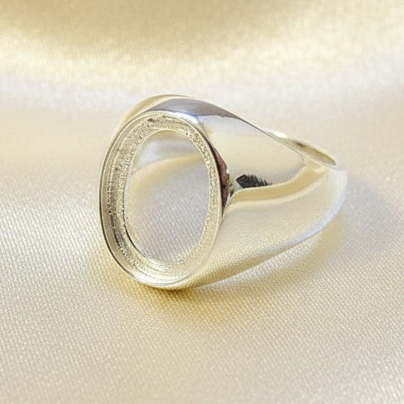 Silver Gents Seal Ring Mounts For Cabochon 14X10