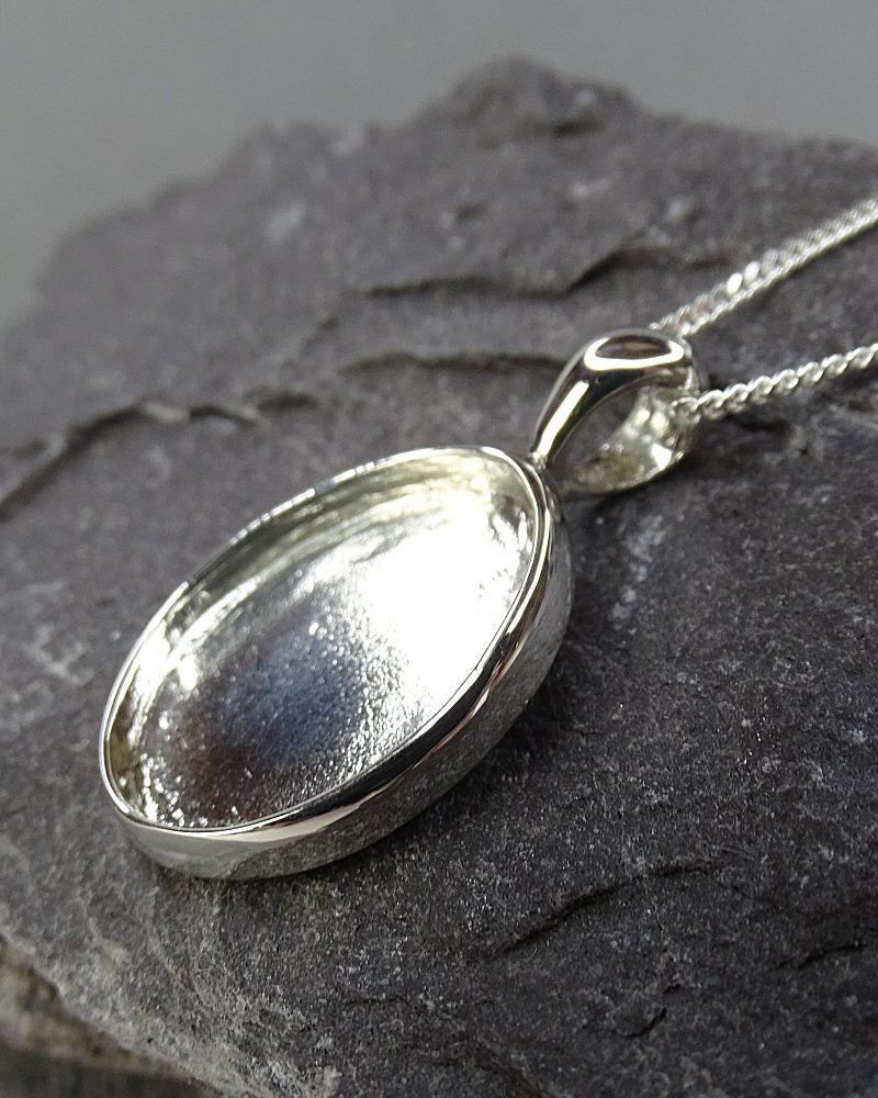 Plain Silver Pendant Setting For 18x13 Cabochon Or Resin